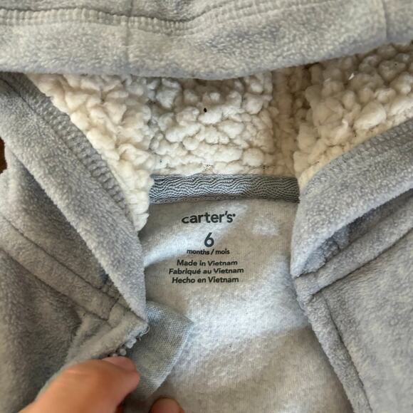 3/$15 Carters 6 months Boys Bear Romper Outfit Sherpa Fleece Winter Blue - Picture 3 of 6